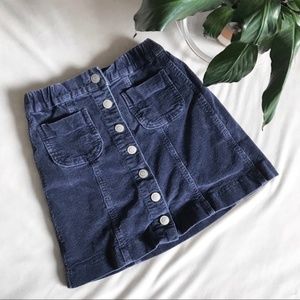 Brandy Melville Navy Blue Corduroy Button-Up Skirt